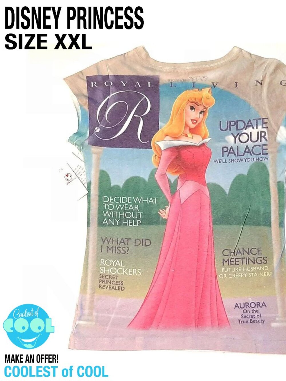 Disney Store Princess Aurora Royal Living ladies XXL All over print shirt new